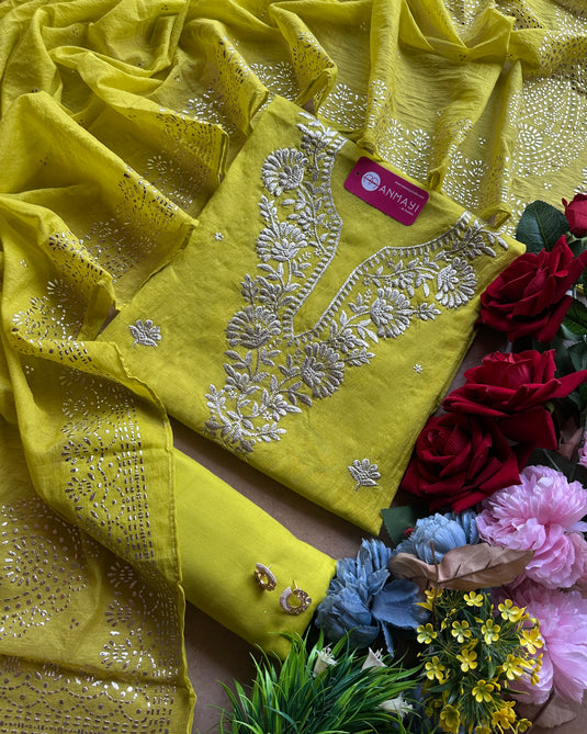 Pita work festive look Mul chanderi suit set