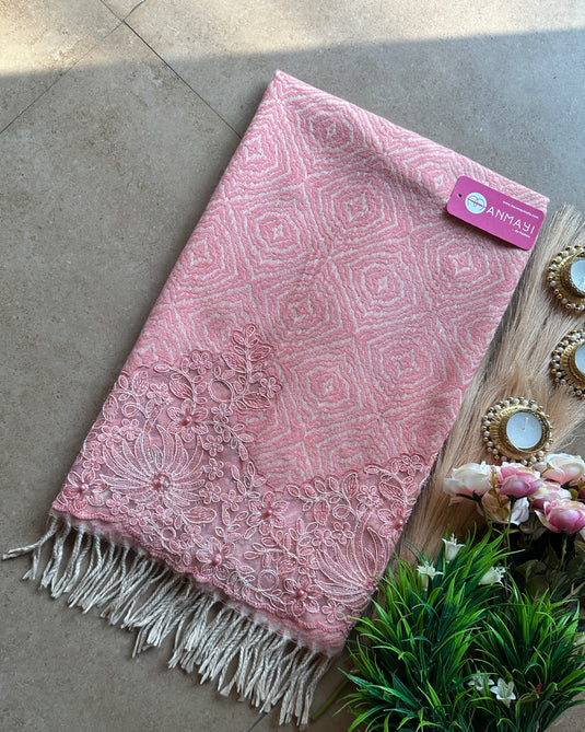 Abstract soft patched border woollen stole