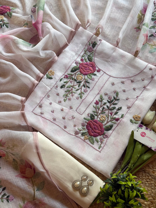 French knot ivory rose pure linen suit
