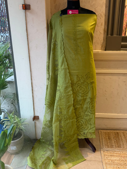 Cutwork organza bright Mul Chanderi suit set