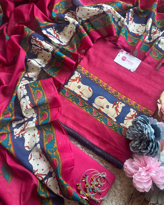 Pichwai print jaam cotton suit set with mirror highlights