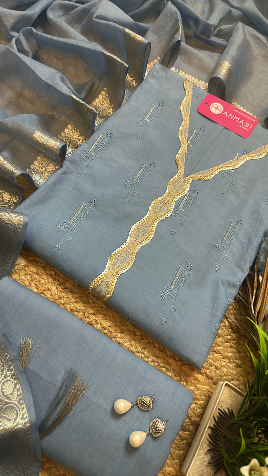 Bright hakooba Zari work cotton suits with mul Chanderi dupatta