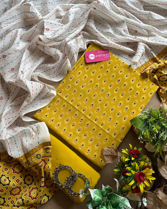 Ajrakh cotton kantha stripes dupatta set
