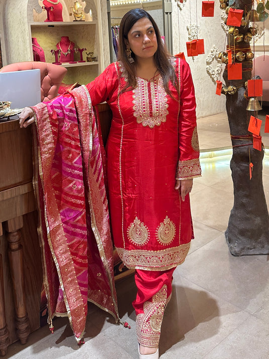 Ready to wear pure Upada silk Dori work suit set with farshi salwar and banarasi dupatta