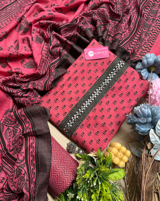 Abstract print soft Khadi pashmina suit sets