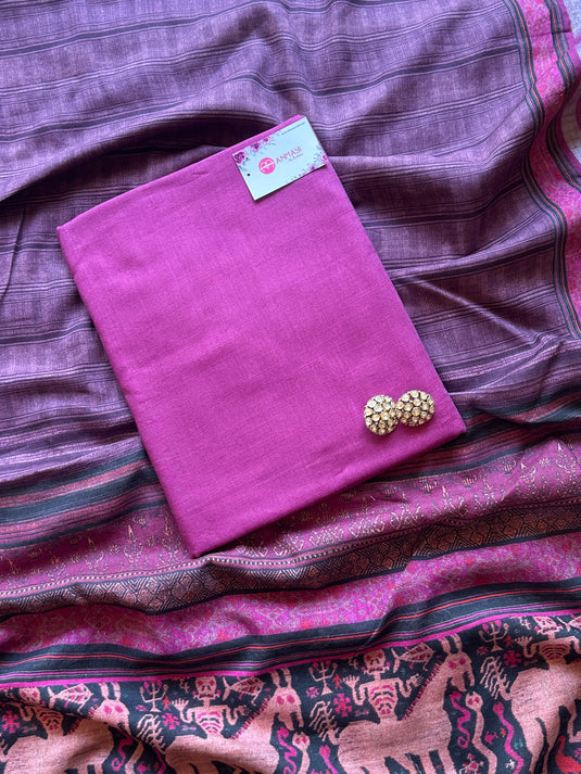 All over linen suit with Pochampally Ikkat print dupatta