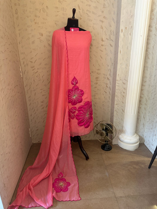 Mul Chanderi combination appliqué patch work with gotta suit set