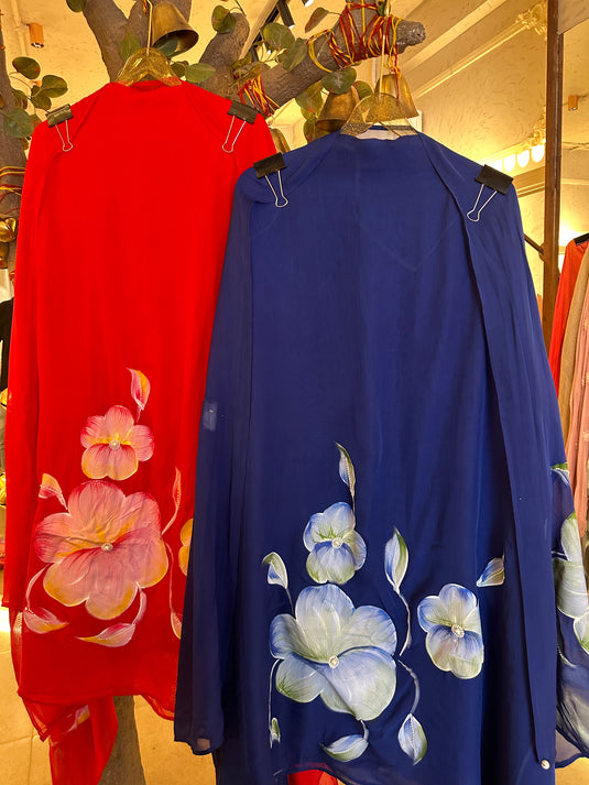 Handpaint pearl detailed organza suit set