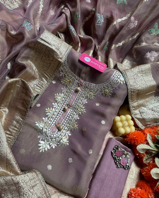 Gotta work pure tissue suit sets with Banarasi detailing