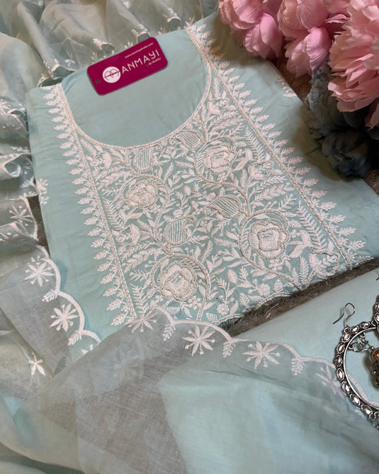Cotton Chikankari pearl neck pastel shade suit set
