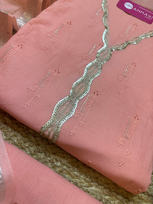 Bright hakooba Zari work cotton suits with mul Chanderi dupatta