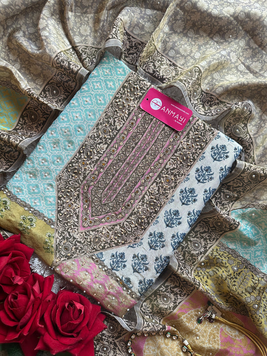 Sabyasachi inspired shimmer crepe suit set with highlights