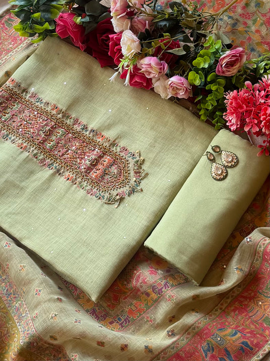 Mint Green Jamdani highlights suit set with Kani weave dupatta