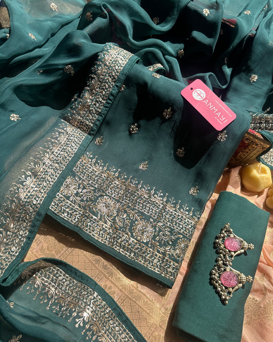 Zari work pure organza suit sets