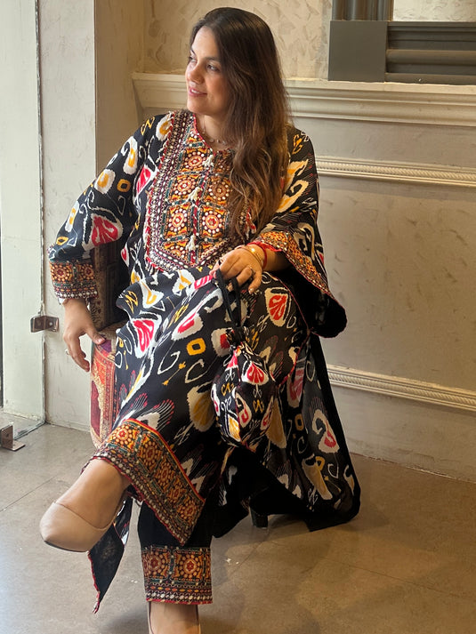 Ikkat print upada silk boho style choga sets