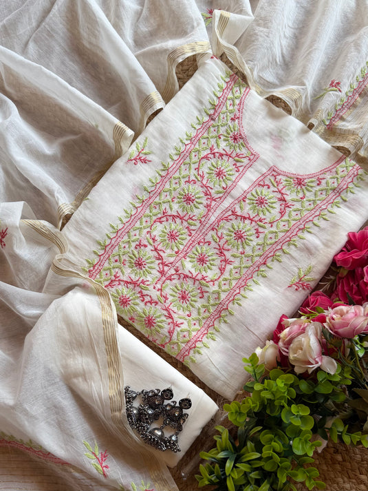 Ivory pure Mul chanderi suit with chikankari embroidery