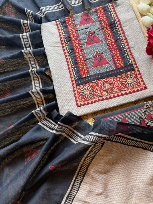 Geometric pattern pure handloom cotton suit set