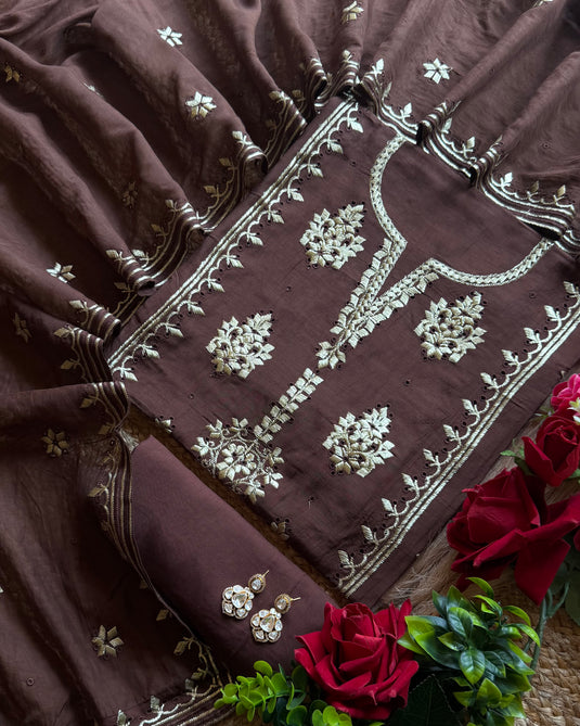 Zari Dori work soft mul chanderi suit set