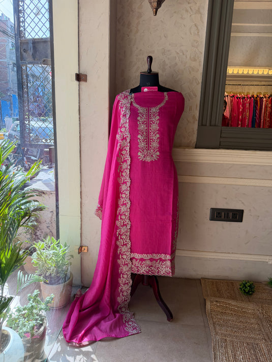Intricate silver Dori Mul cotton suit set