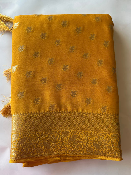 Leafy banarasi chiffon saree with handwoven tassels