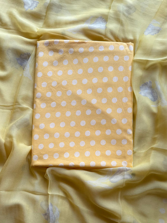 Soft cotton polka dots suit with chiffon block print dupatta