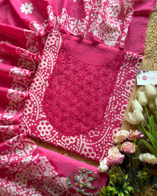 Knot work yog neck batik print cotton suit set