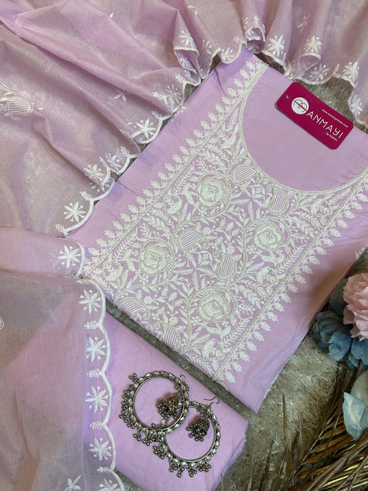 Cotton Chikankari pearl neck pastel shade suit set