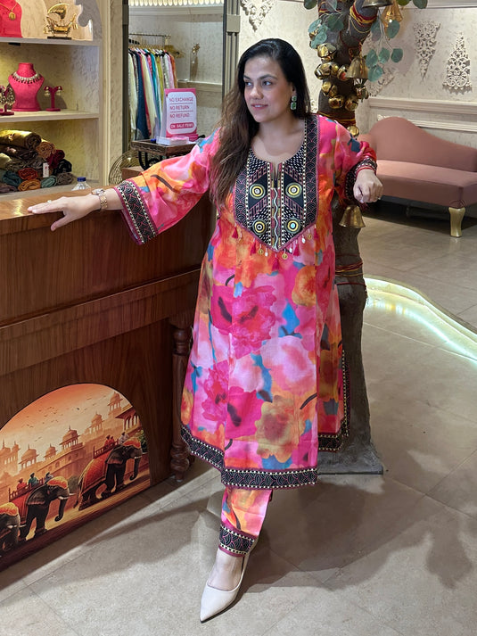 Candy coloured Pakistani cotton choga set