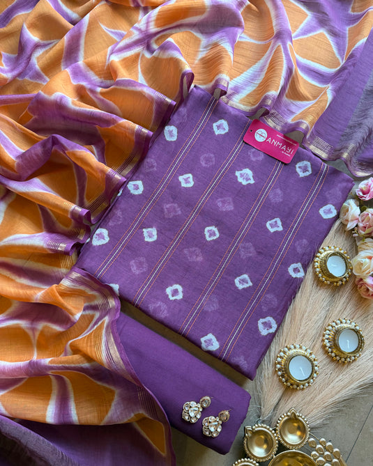 Pure Mul Bandhej Suit set with Shibori dupatta