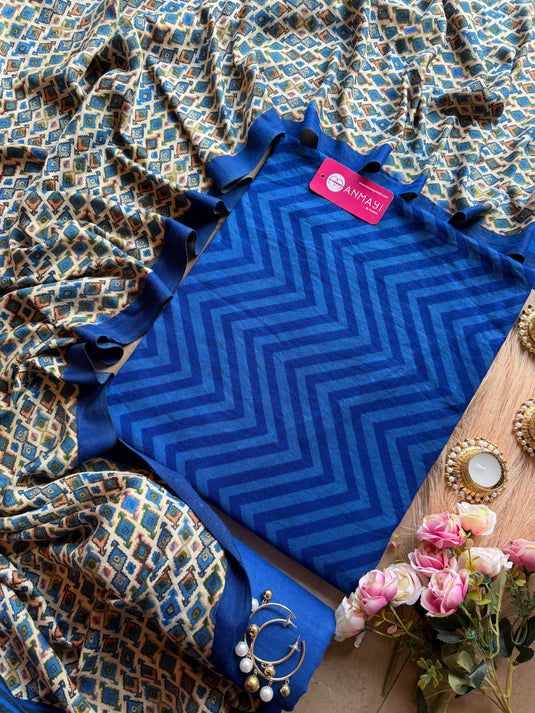 Zig zag pure pashmina suit set with Patola shawls