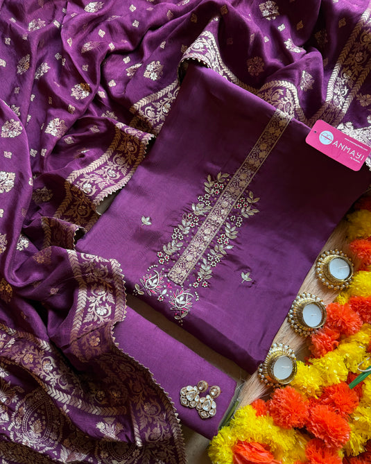 Upada silk pita work neck with Banarasi dupatta