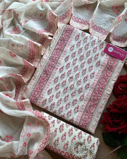 Panel block print suit embroidered suit with embroidered cotton dupatta