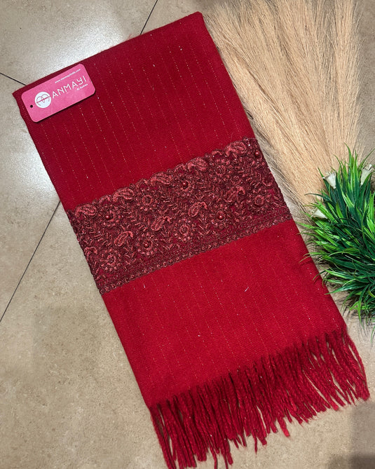 Organza embroidered patch woollen stoles