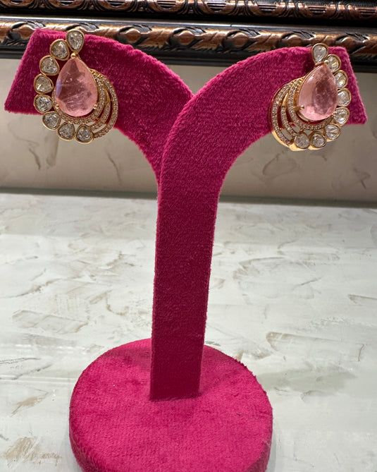 Coloured stone kundan phool earrings