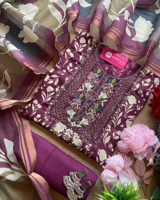 Leafy bright jaam cotton suit set with combination dupatta