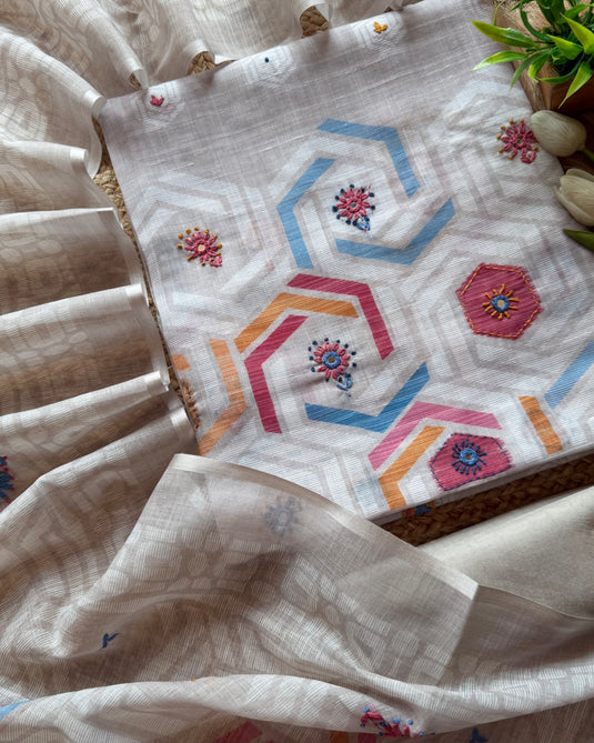 Jamdani coloured French knots cotton suit set