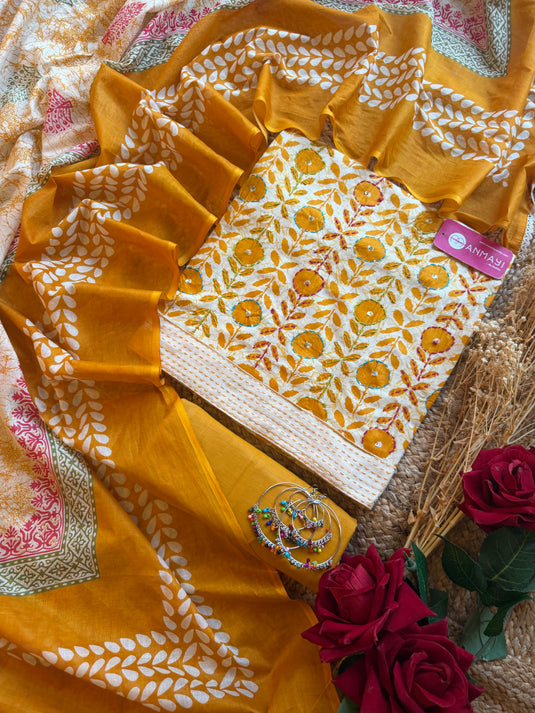 Applique work kantha highlight Cambric cotton suit set