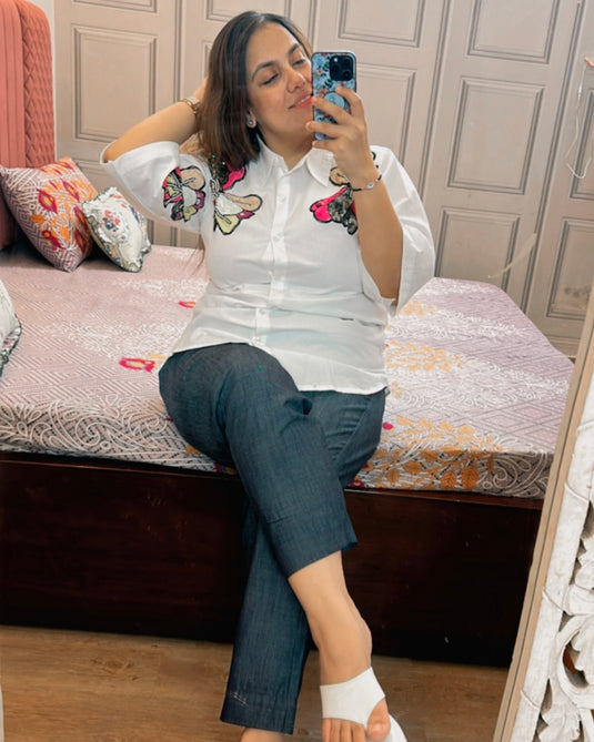 Butterfly seaquins motif cotton denim coord set