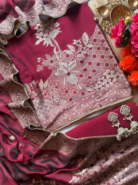 Festive zari taffeta silk suit set