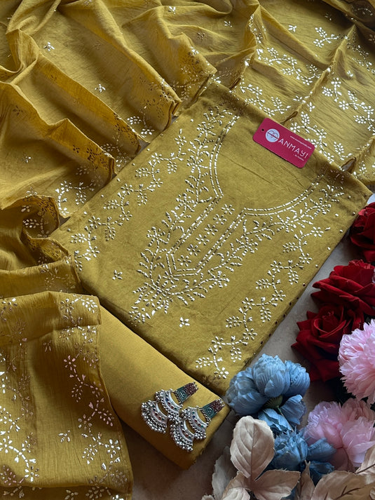 Mul Chanderi bridal shades Mukaish work suit set