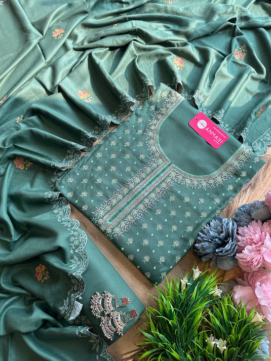 Pure and soft pashmina booti work suit set