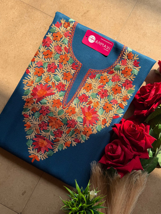 Aari work unstitched woollen coord sets