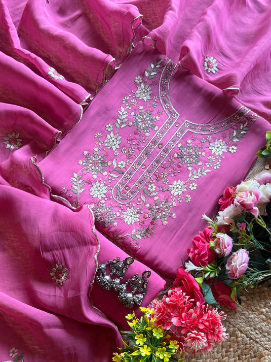 Kashmiri work Mul Chanderi suit set