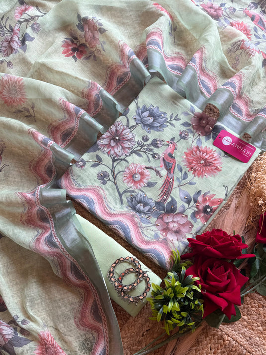 Sparrow print printed linen suit set