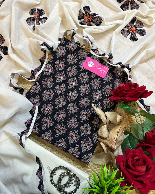 Patch work dupatta ajrakh cotton suit set