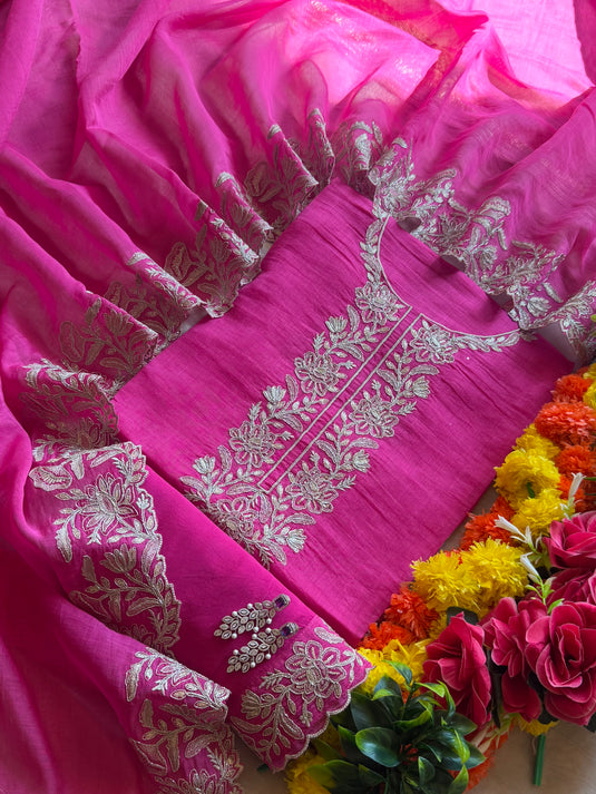 Silver Dori work pure mul cotton suit set