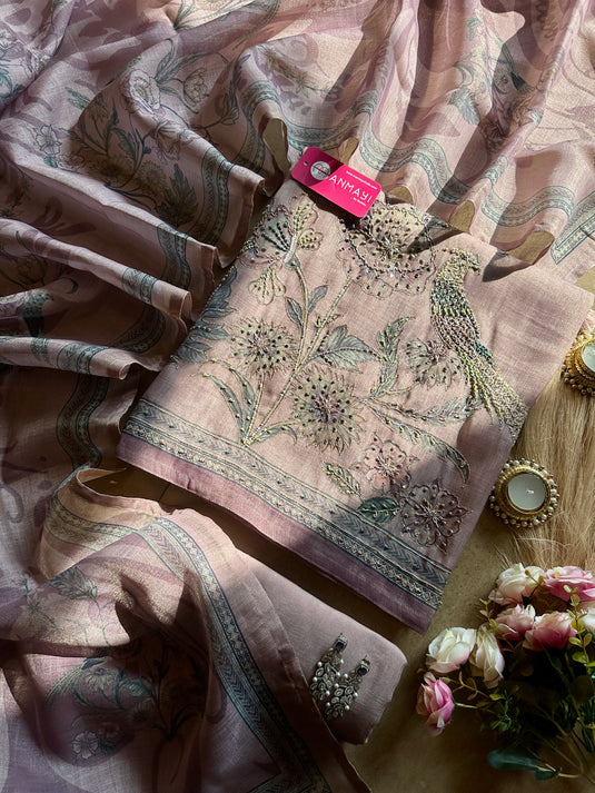 Shimmer linen bird highlighted pastel suit set