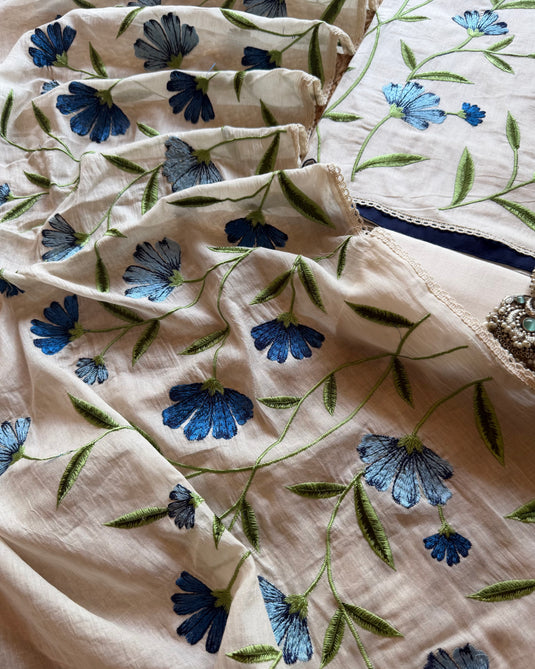 Machine ombre embroidered cotton suit set