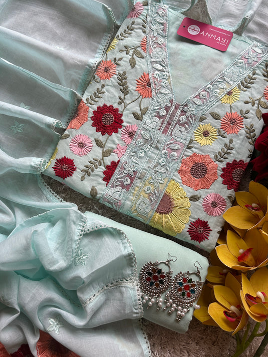 Mul Chanderi Jaal parsi work suit set