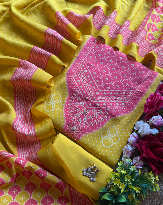 Modal Bandhani contrast print suit set